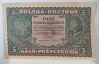 5 marek polskich 1919 Kościuszko II Seria Q Nr476.914 super stan