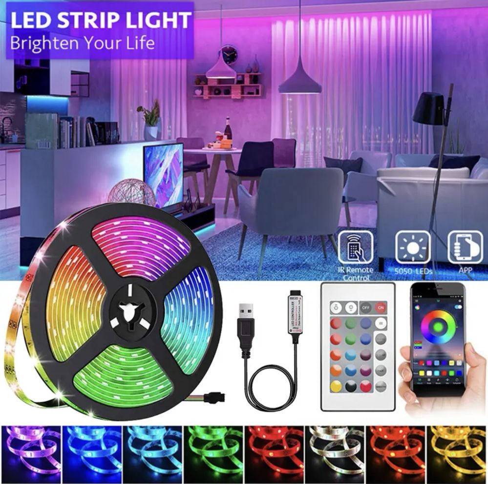 Світлодіодна стрічка з пультом smd 5050 RGB Bluetooth USB