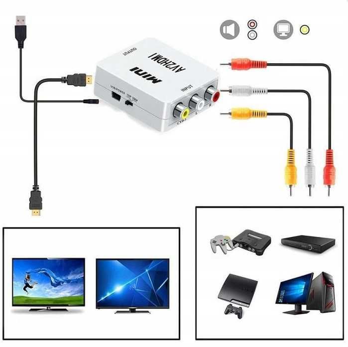 Adapter konwerter sygnału AV 3x RCA Cinch do HDMI *VideoPlay Wejherowo