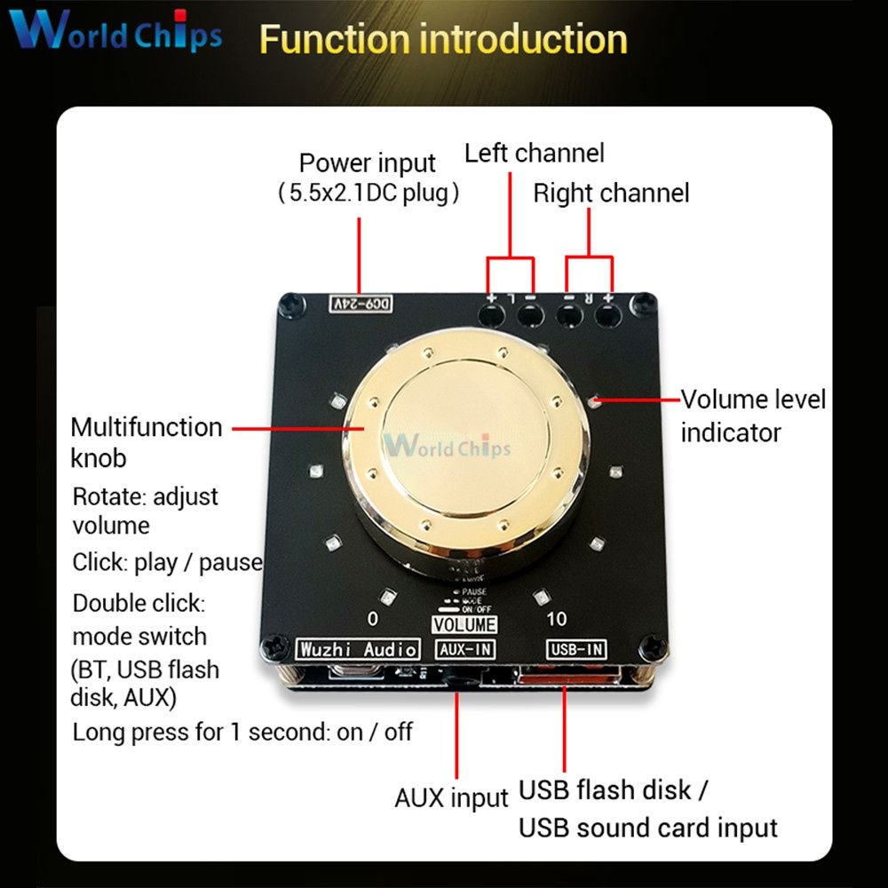 Усилитель мощности. Стерео. Bluetooth 5,1. 2*15 Вт.DC 12-24V.индикатор