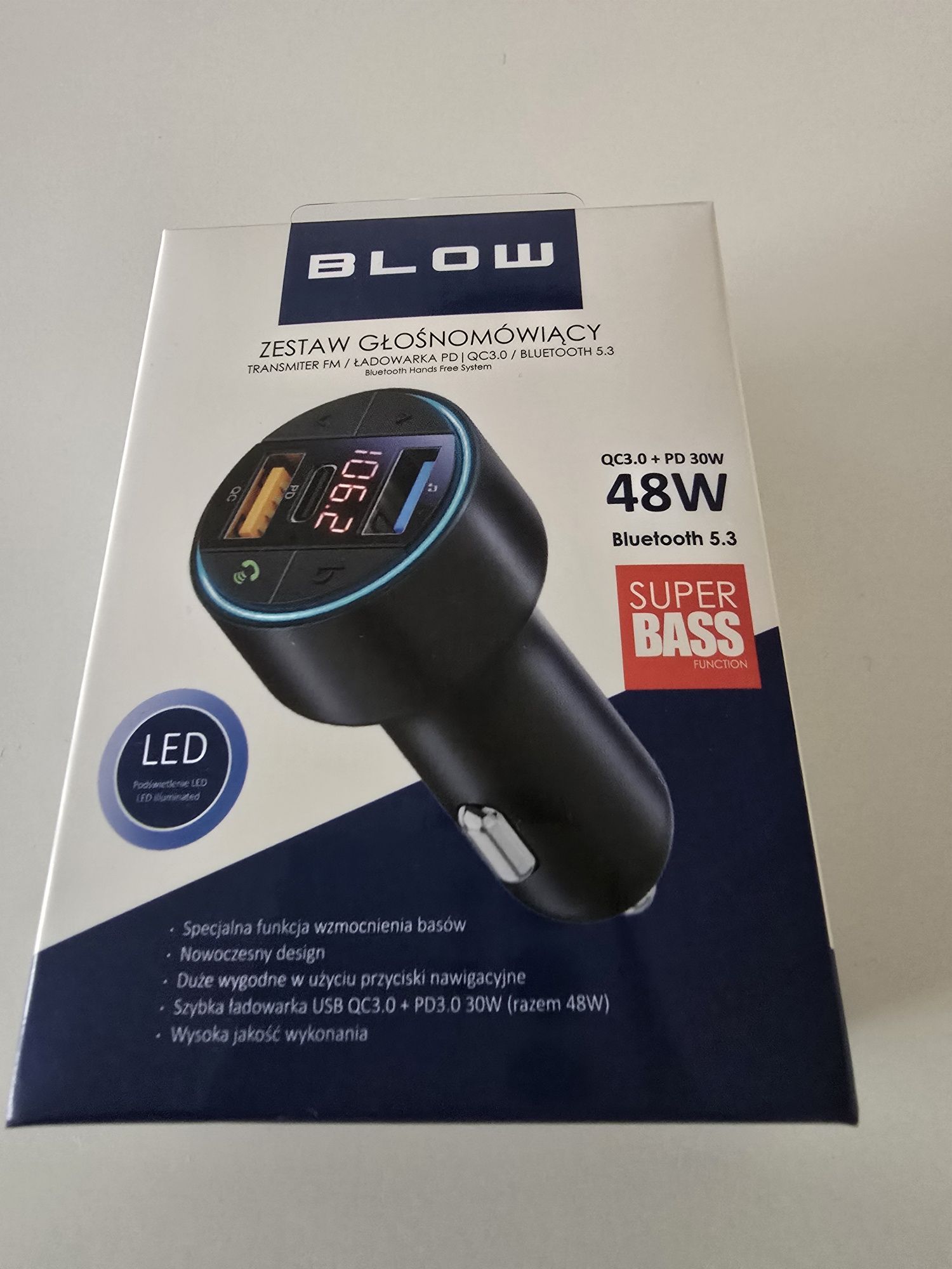 Nowy Zestaw Głośnomówiący Bluetooth Transmiter FM USB SzybkieŁadowanie
