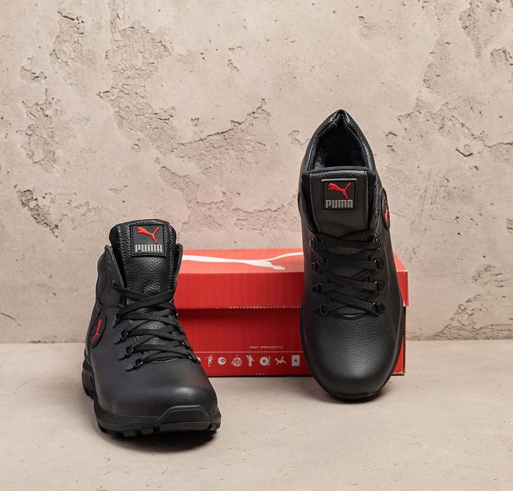 Новые мужские ботинки на зиму теплые, кожаные Puma кроссовки с мехом