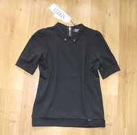 SIMPLE czarna koszula bluzka kolnierzyk 36 S cyrkonie swarovskiego