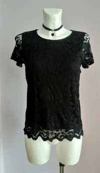Czarna bluzka z krótkim rękawem z koronką emo gothic lolita koronka