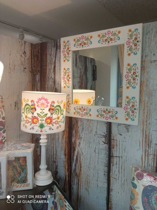 zestaw lampa + lustro w ramie malowanej