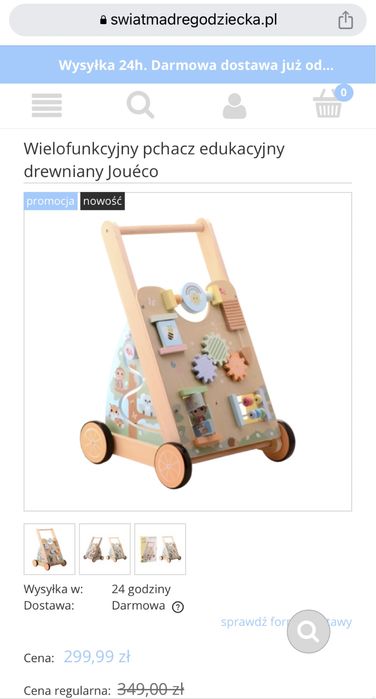 Drewniany pchaczek Elefun, pchacz 2w1 z tablicą manipulacyjną