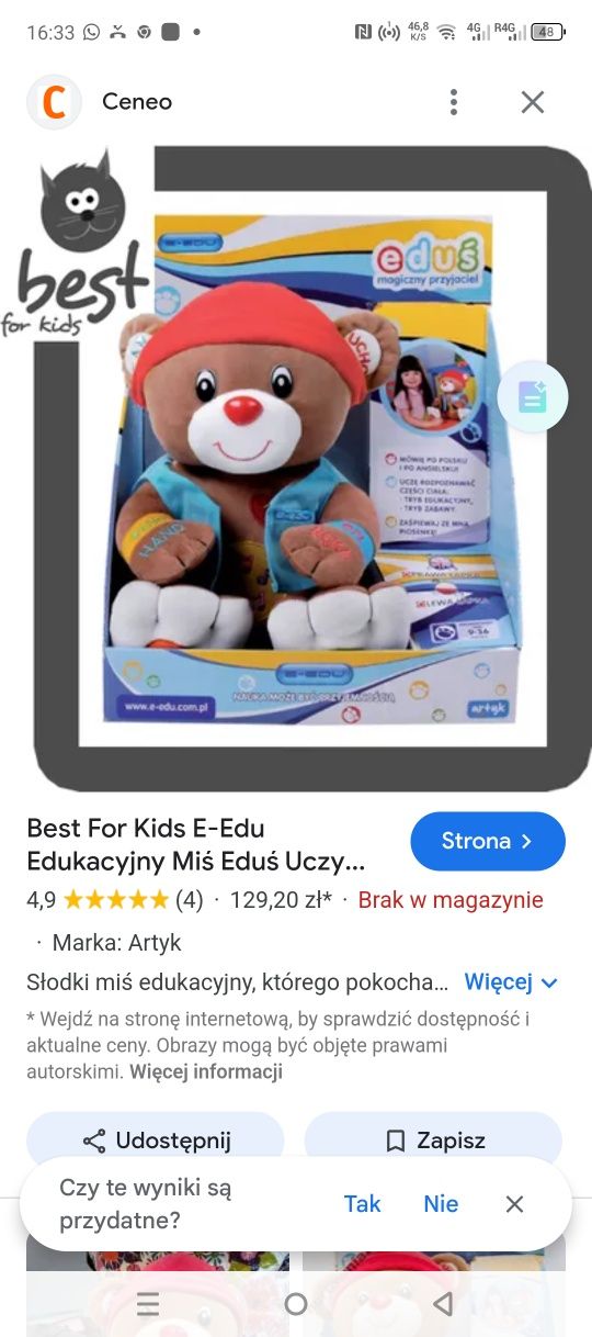Miś eduś mówi śpiewa przytulanka