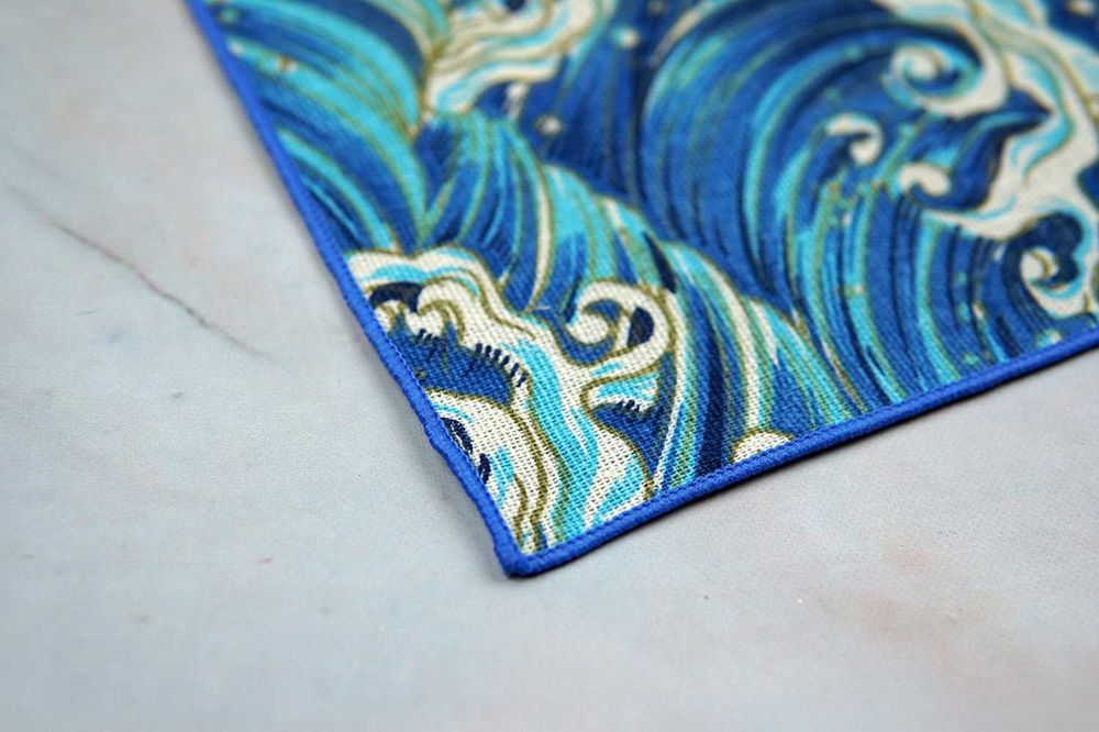 Poszetka męska wielka fala w Kanagawie chusteczka garnitur len lniana