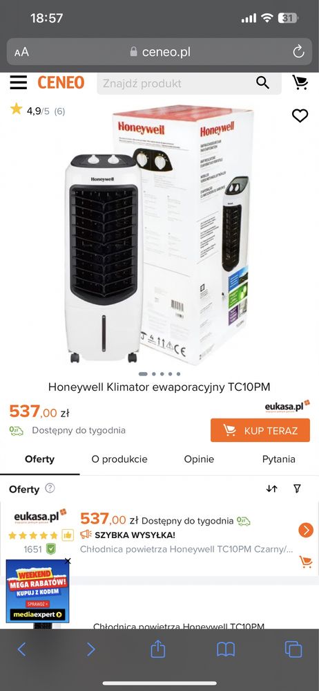 Klimator / wentylator Honeywell tc10pc
