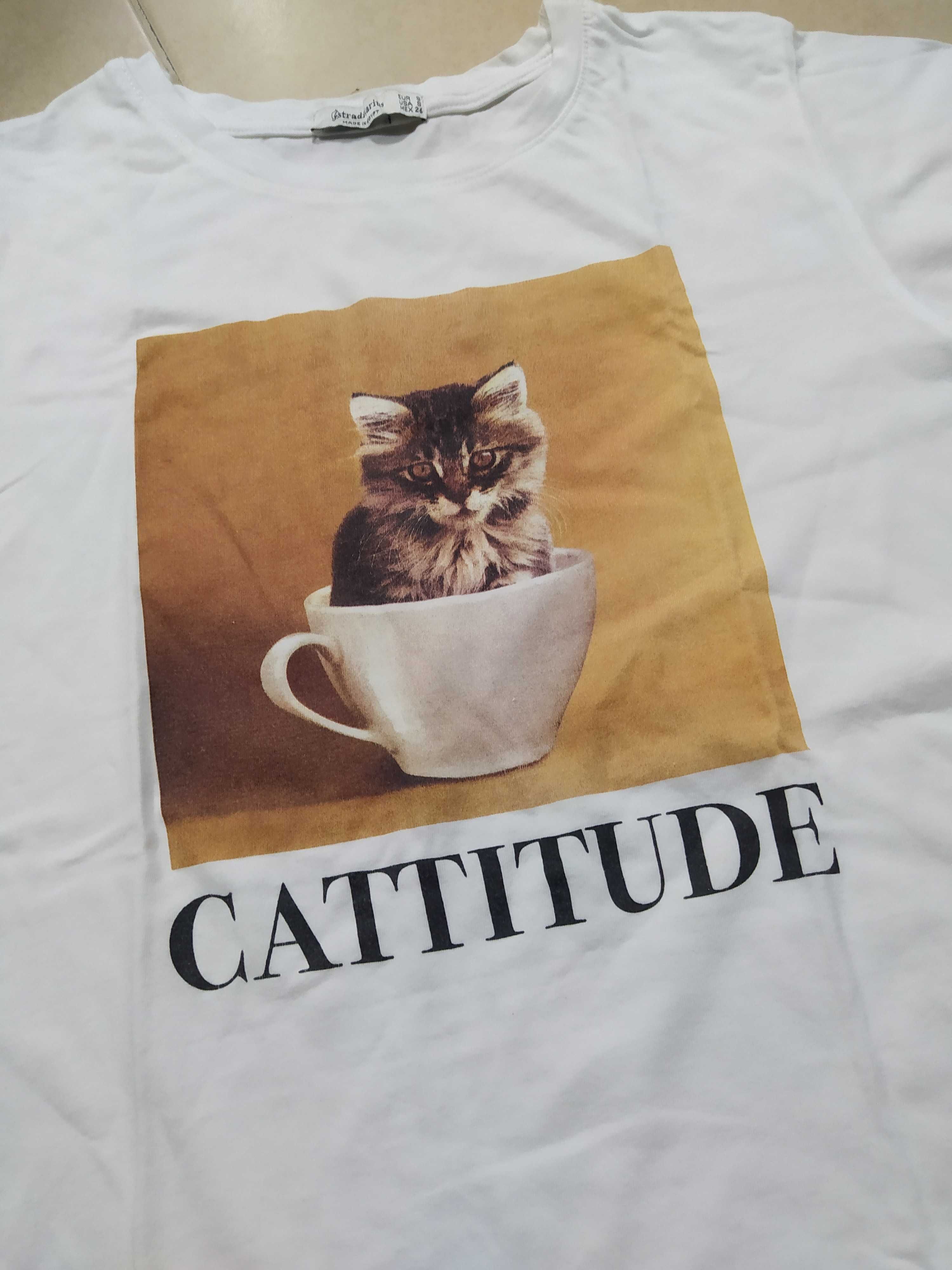 T-Shirt Stradivarius "Cattitude" TAM. S Como Nova