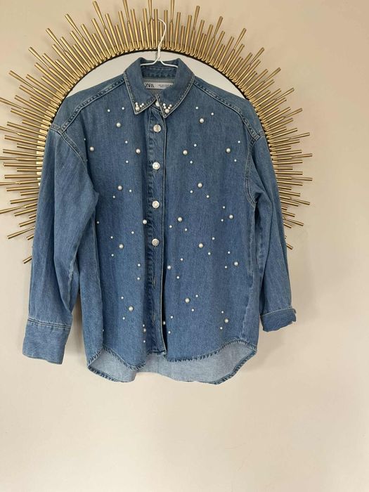 Koszula denim ze sztucznymi perłami Zara S