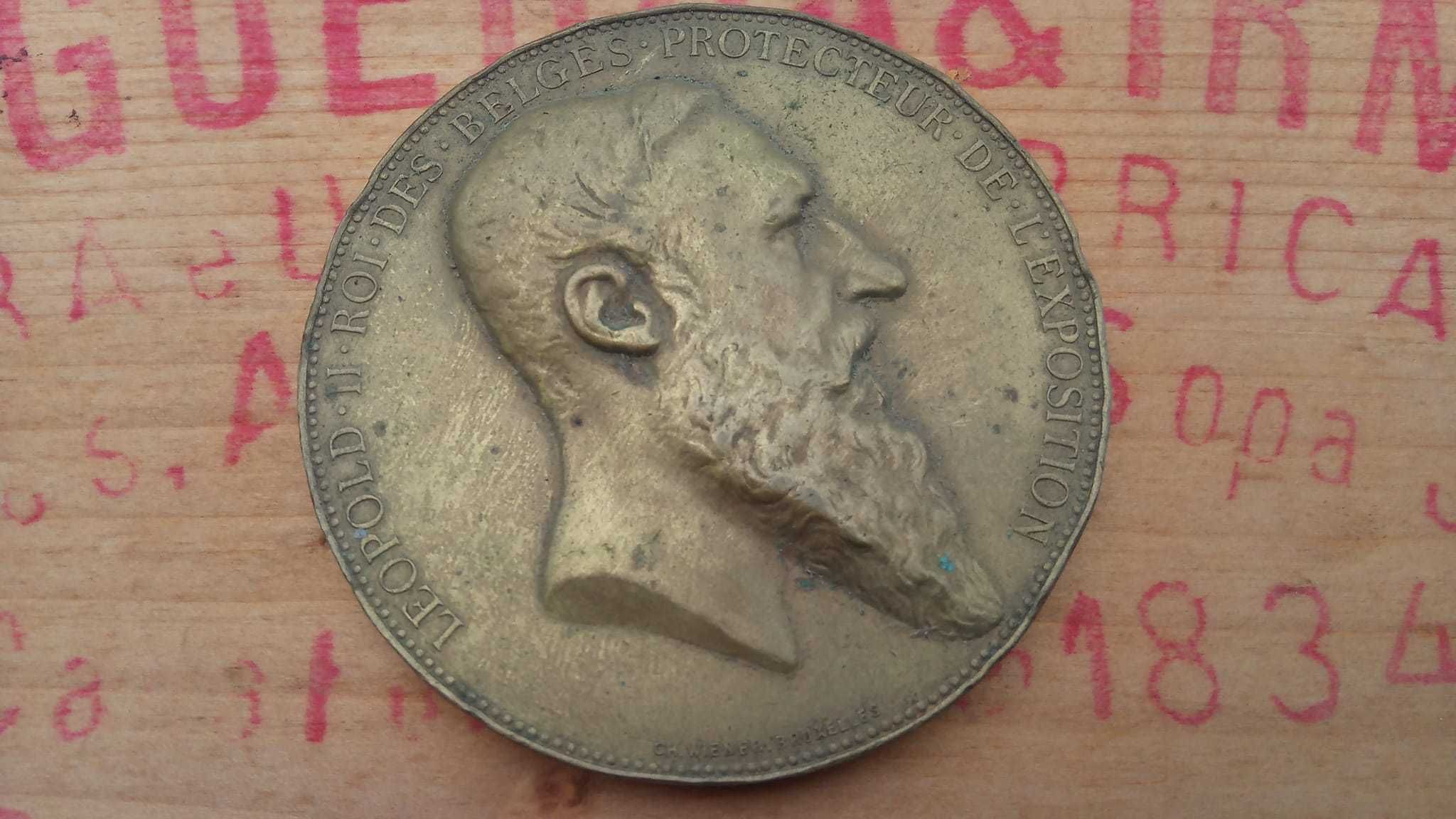 Medalha comemorativa de latão da Exposição Mundial de Anvers 1885