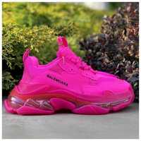 Женские кожаные кроссовки Balenciaga Triple S Clear Sole Neon Pink