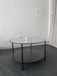 Mesa de centro em vidro e inox preto