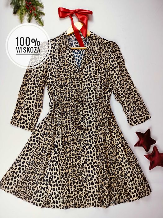Beżowa sukienka w panterkę w rozmiarze M 38 zpaian wiskoza