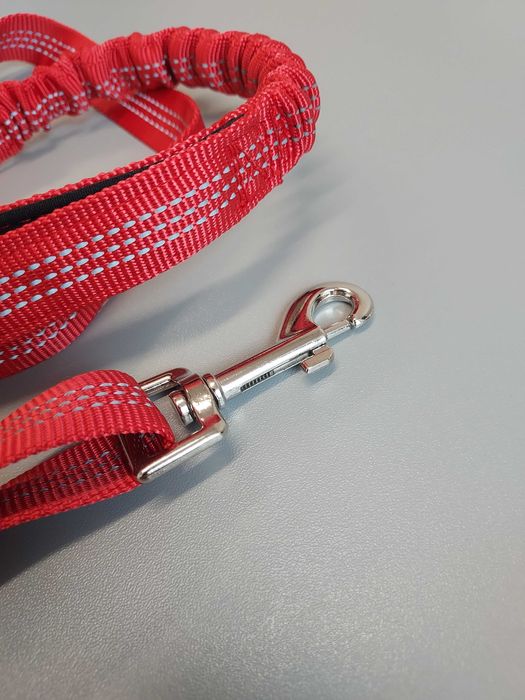 Szelki i smycz odblaskowa dla psa kota S czerwone miękkie dł. 147cm