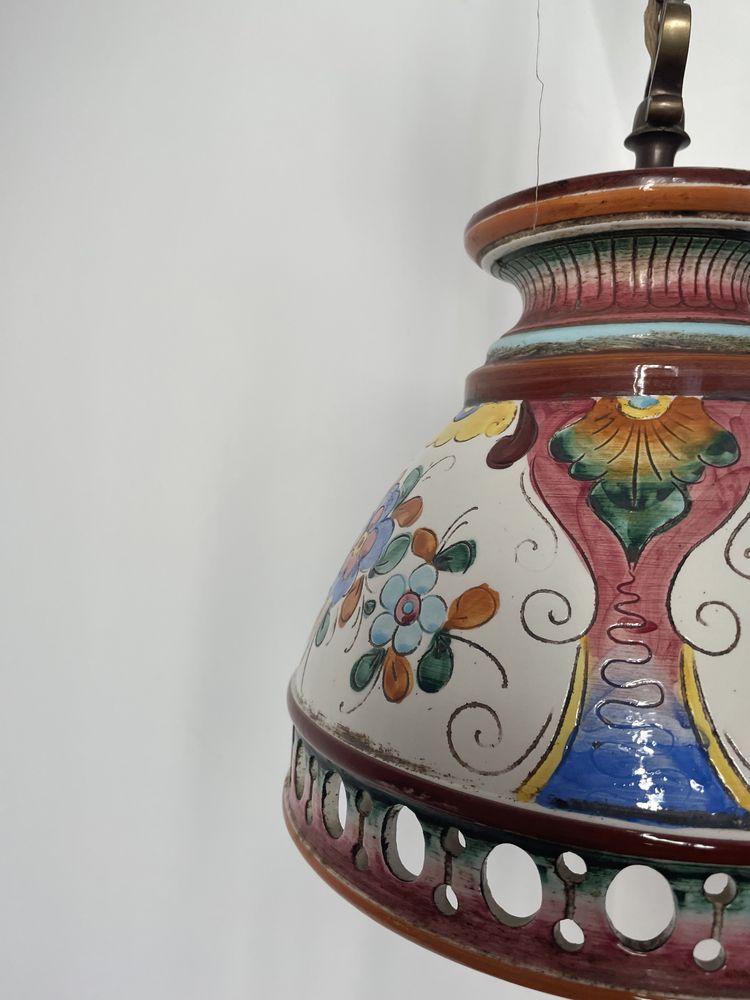 Lampa wisząca folk ceramiczna mosiądz