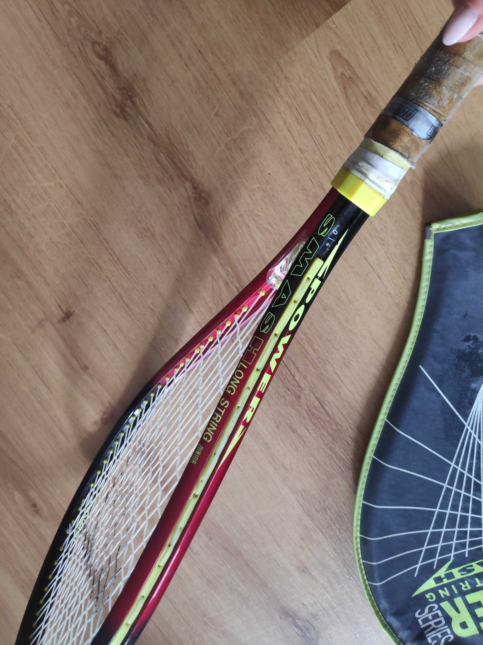 Raquete Ténis Dunlop Power Long String Smash Preta Verde com Capa