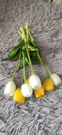 8 sztuk silikonowych tulipanów jak żywe białe i żółte