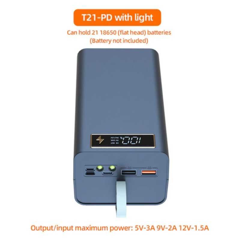 Корпус PowerBank T21-PD на 21 аккумулятор 18650 с быстрой зарядкой