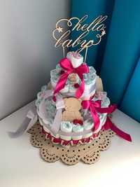 Tort z pampersów Pampers Prezent na Baby shower narodziny, urodziny