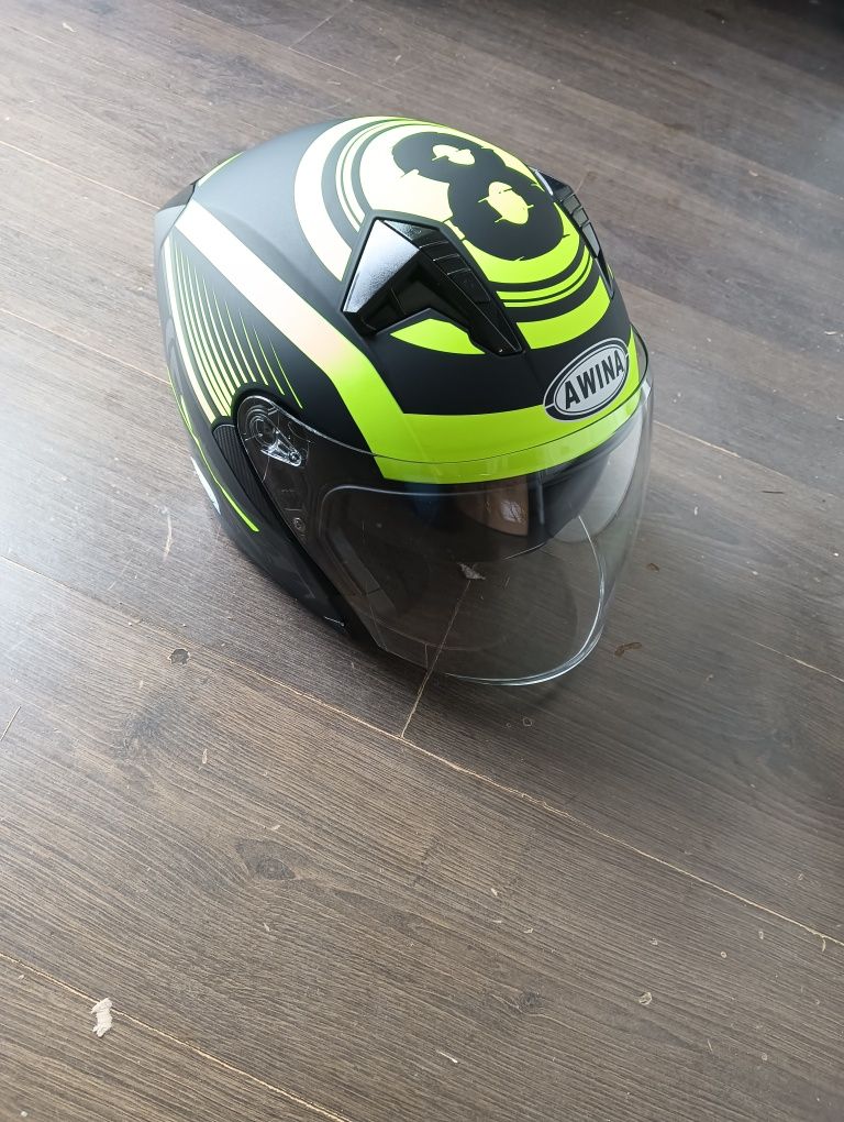 Nowy kask otwarty czarno żółty mat AWINA
