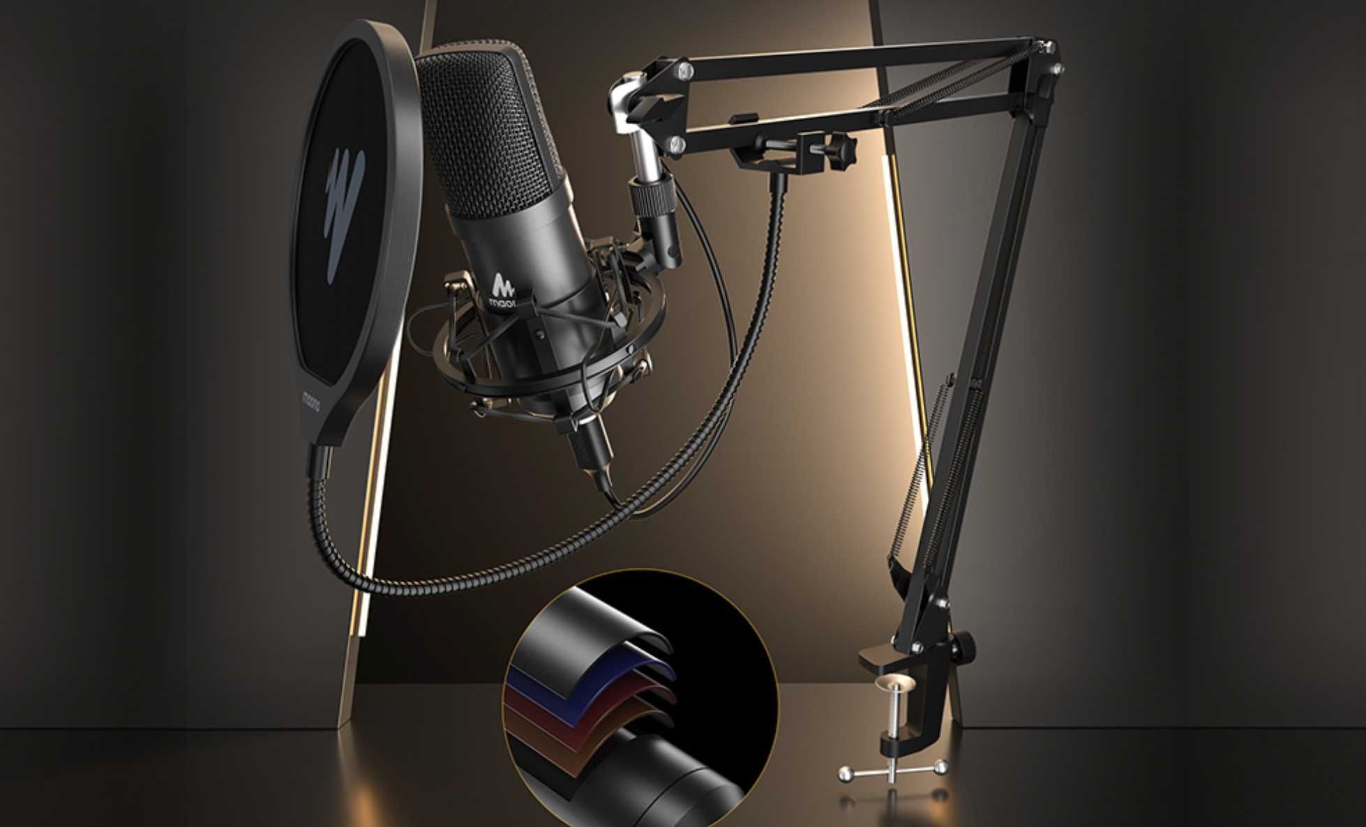 Microphone com Suporte Maono A04E para estúdio e podcast NOVO