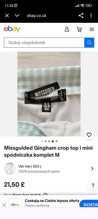 Missguided Gingham crop top i mini spódniczka komplet xxs