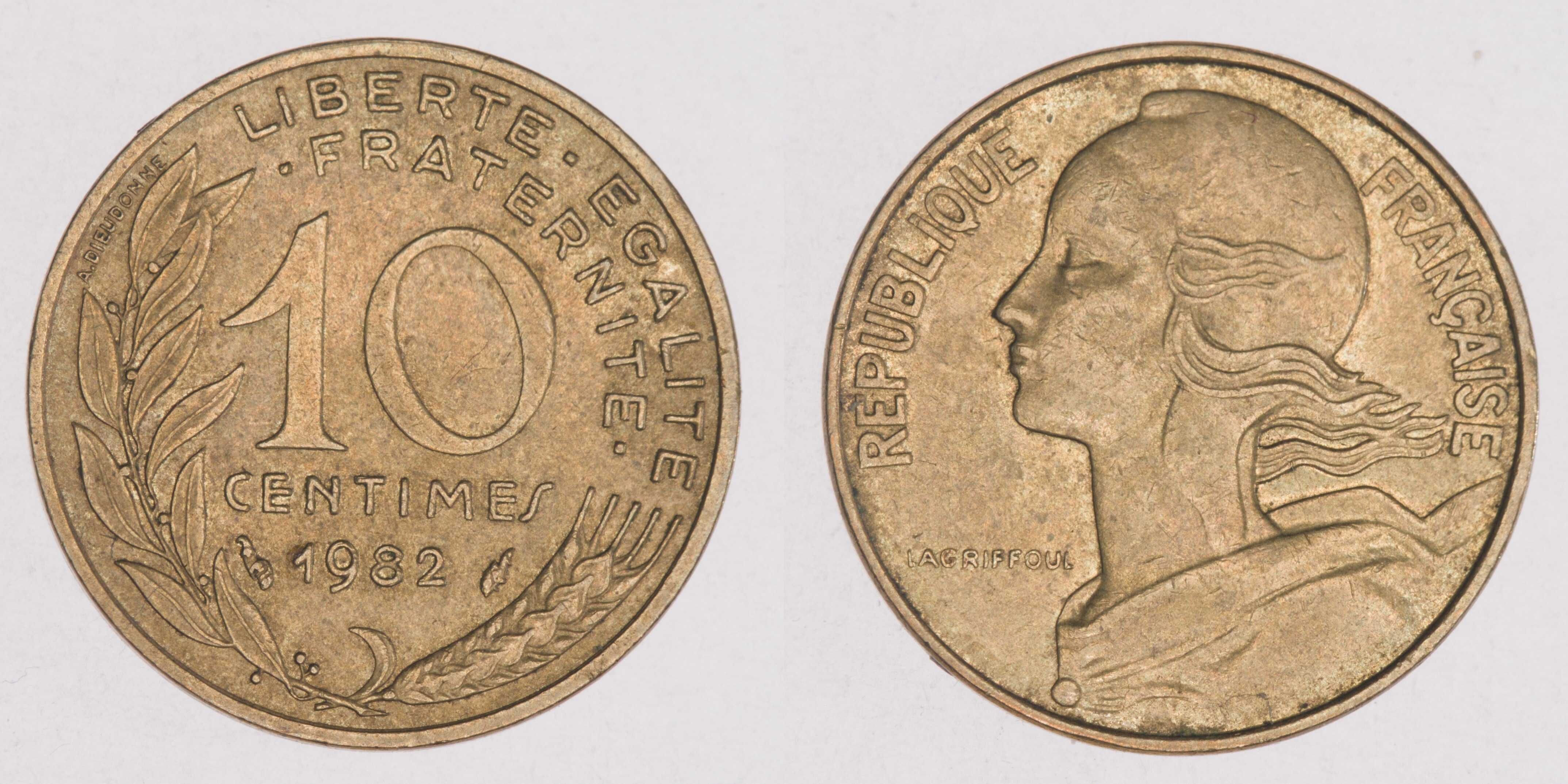 Francja - zestaw 100, 10 franków 50c 20c 10c 1c z lat 1957 - 1984