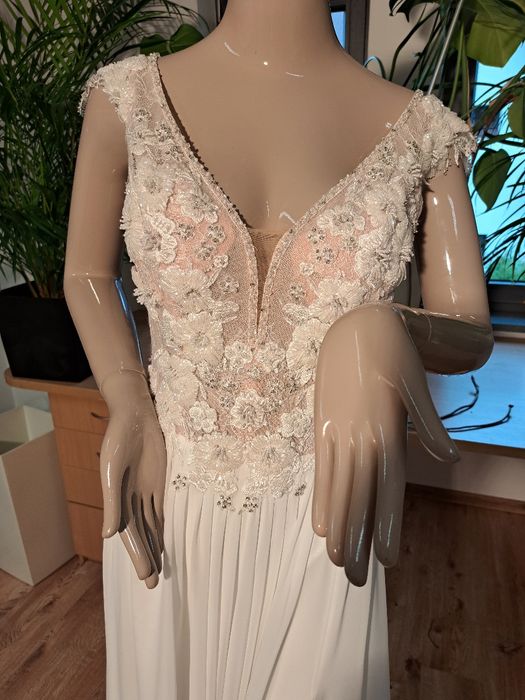 Suknia ślubna muślin, koronka,boho,38, weddingdress
