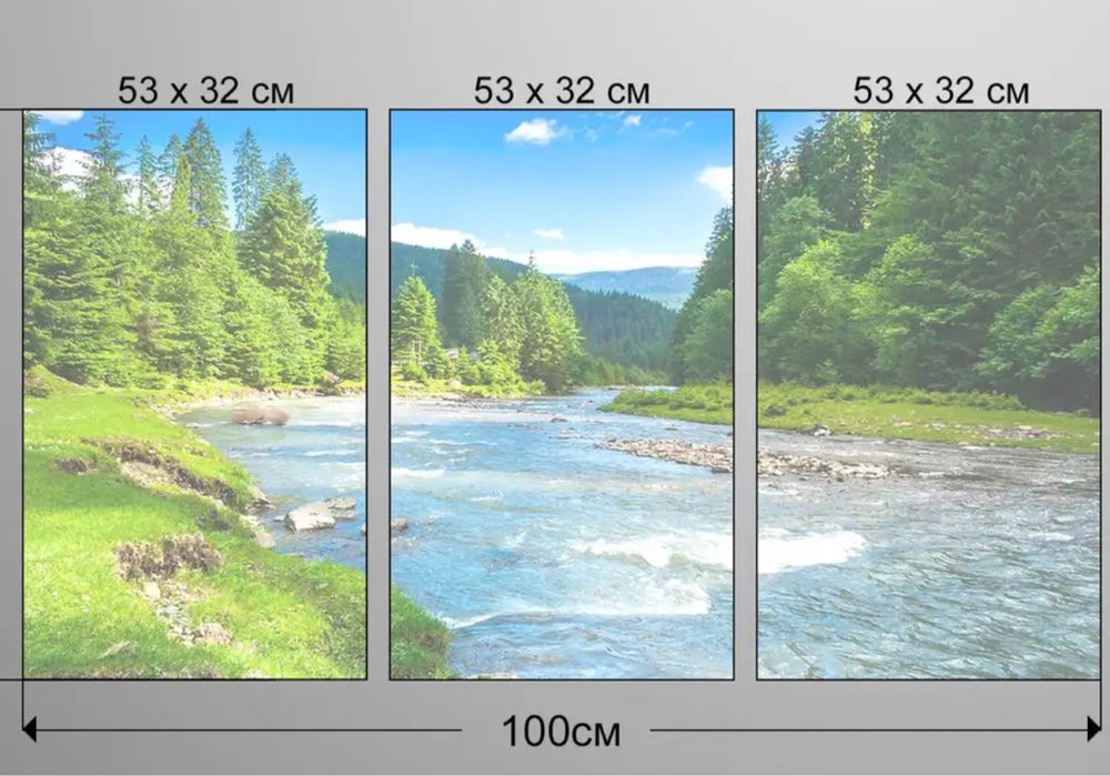 Картина триптих "Горная речка»