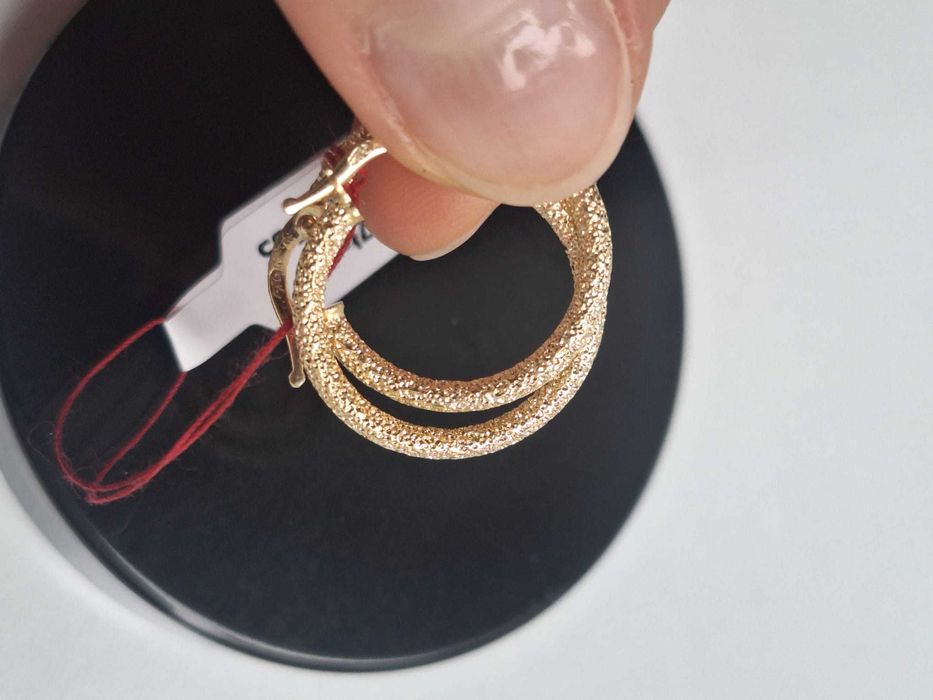 Złote diamentowane kolczyki koła , włoskie p. 585,14K