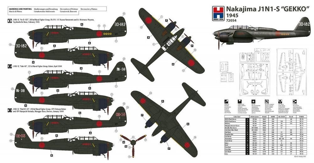 Hobby 2K 72054 Nakajima J1N1-S GEKKO 1945 1/72 model do sklejania