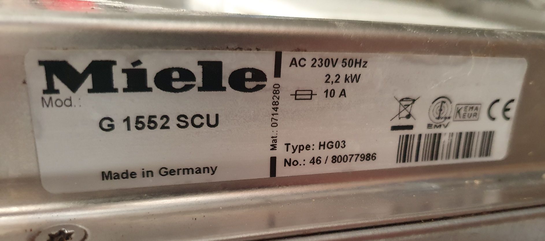 Miele zmywarka uszkodzona.G 1552 SCU