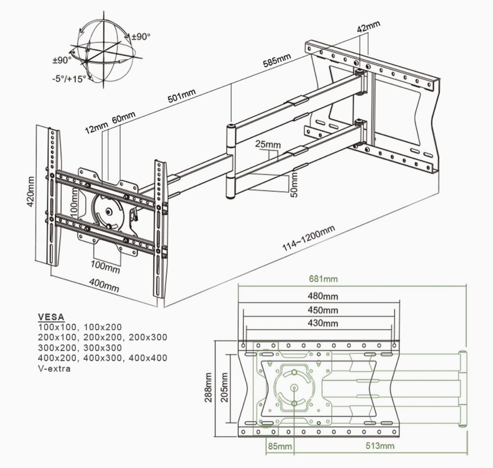 Suporte TV Novo - XTRARM TiTon 120 cm Distância à parede