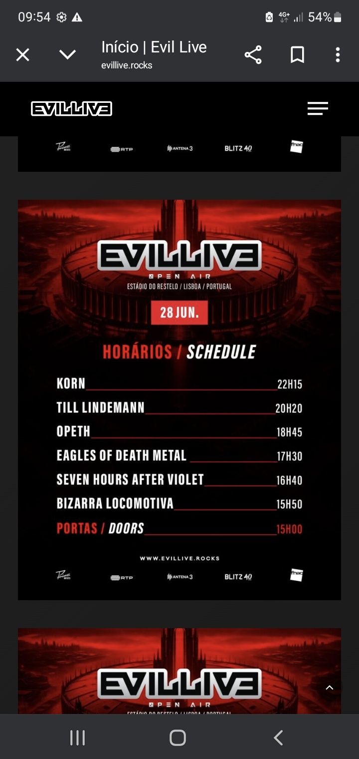 Um bilhete para 3 dias Festival Evil