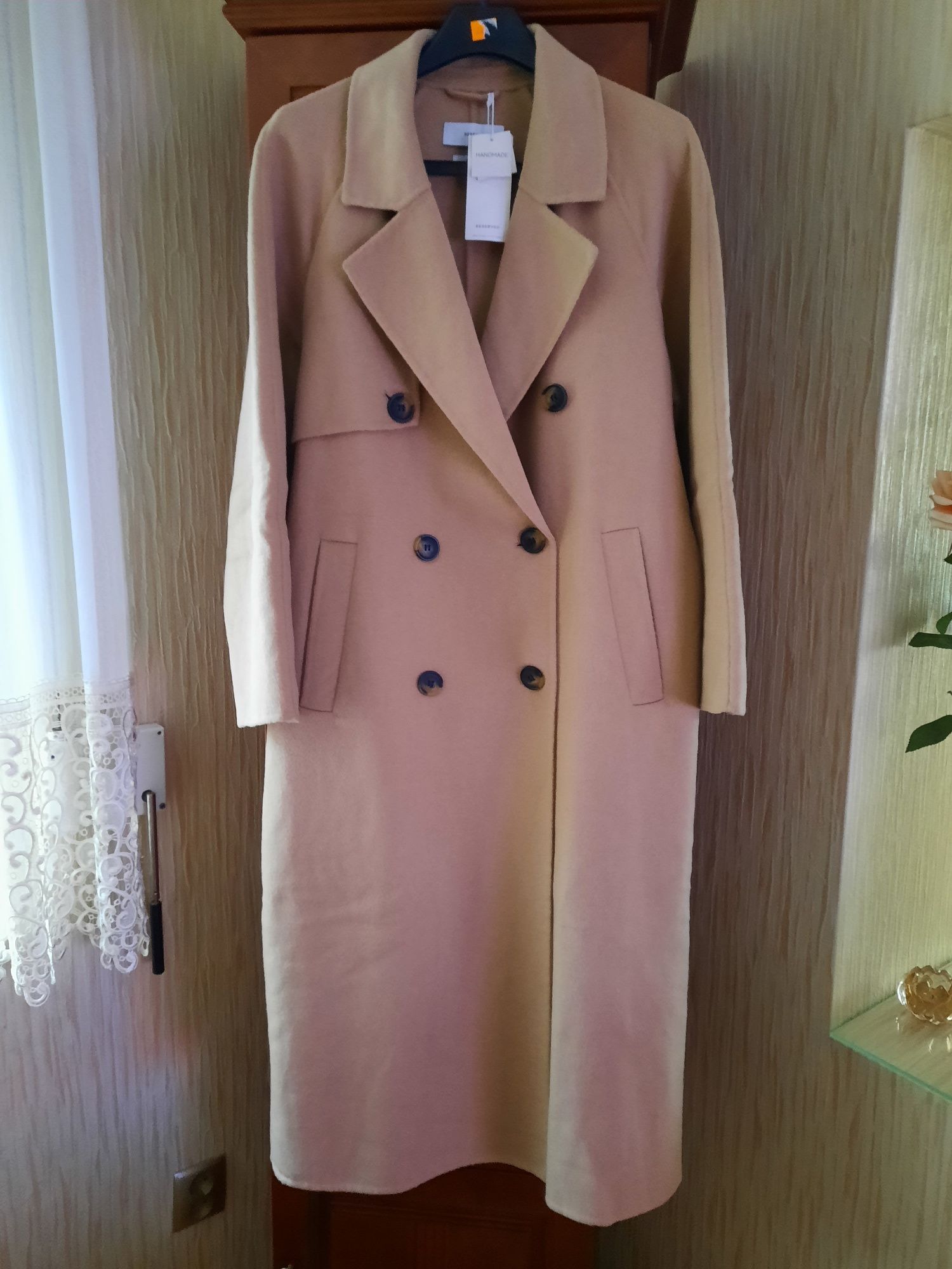 Plaszcz przejściowy Reserved  camel oversize  z wełną 36  38  40