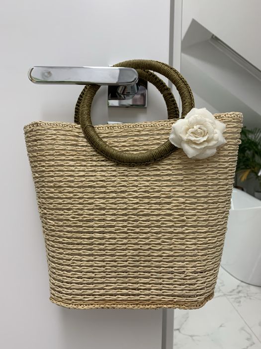 Torebka slomkowa koszyczek na lato wakacje bezowa mala lekka