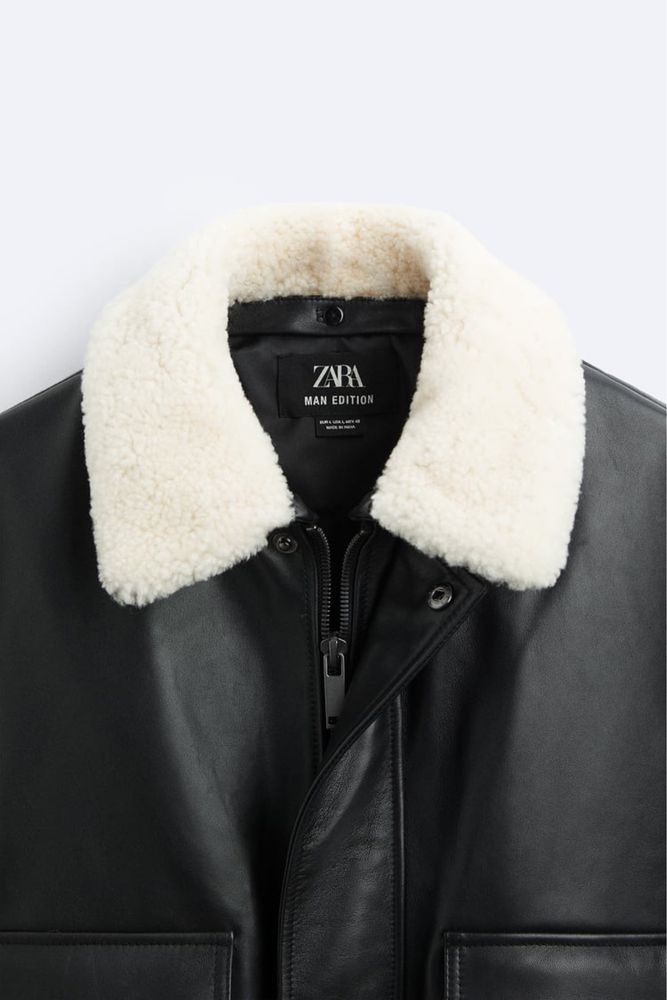 Skórzana kurtka z odpinanym kołnierzem. 100% skóra. Rozmiar XL. Zara.