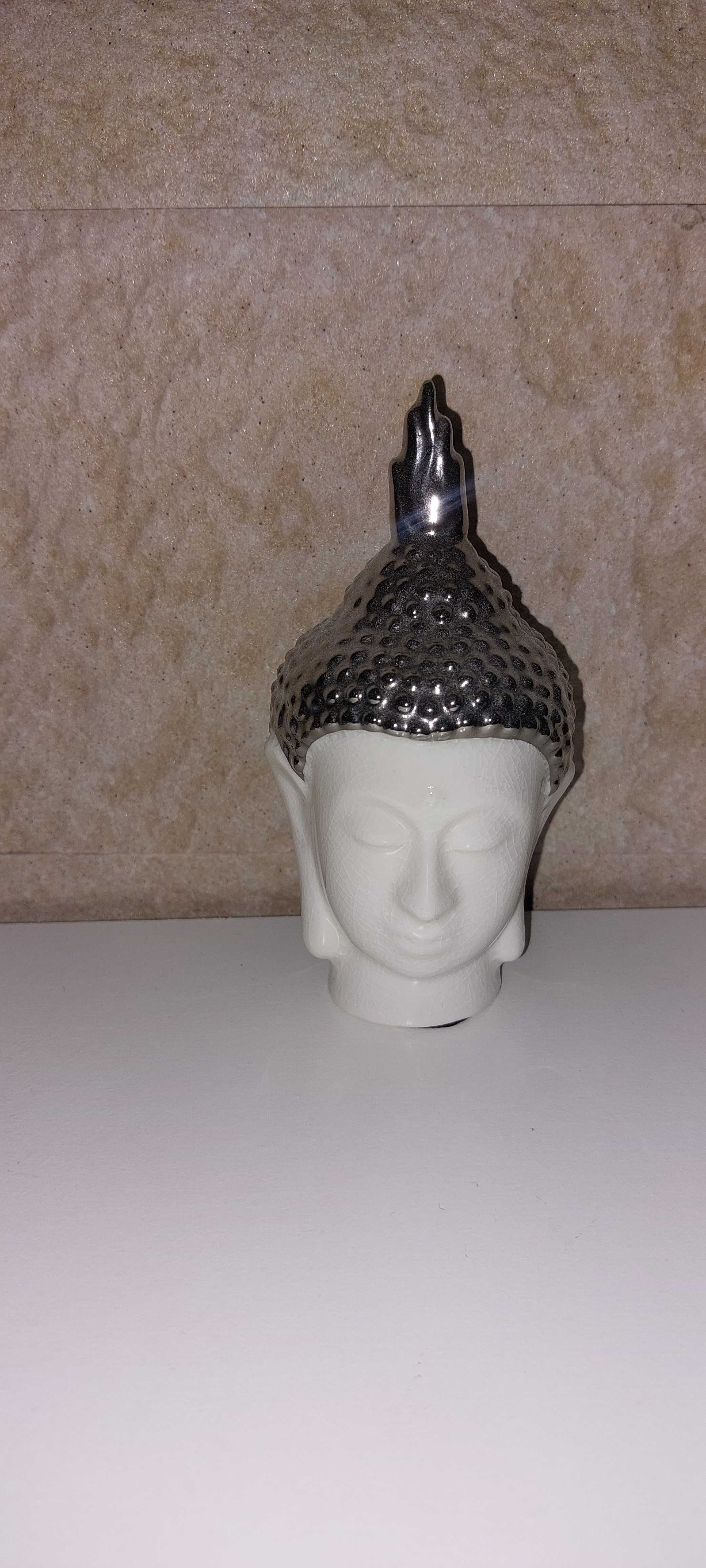 Ozdoba ceramiczna głowa buddy biała srebrna