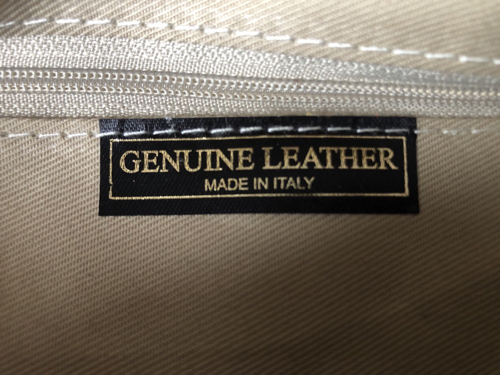 Duża nerka torebka kremowa skóra naturalna Genuine Leather Włoska