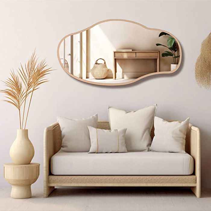 Asymetryczne Lustro Ścienne 40x75 cm – Rama MDF w Kolorze Miedzi