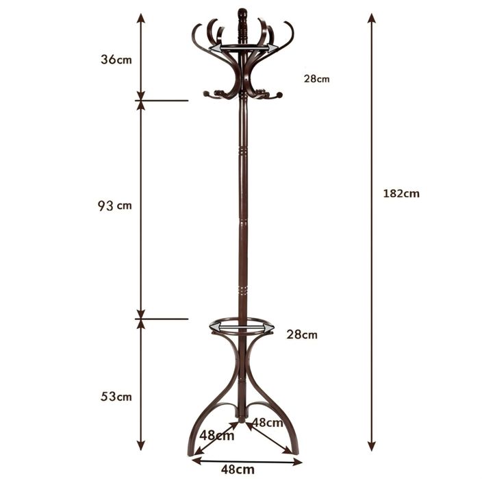 Drewniany obrotowy wieszak stojak na parasole 12 haczyków 182 cm