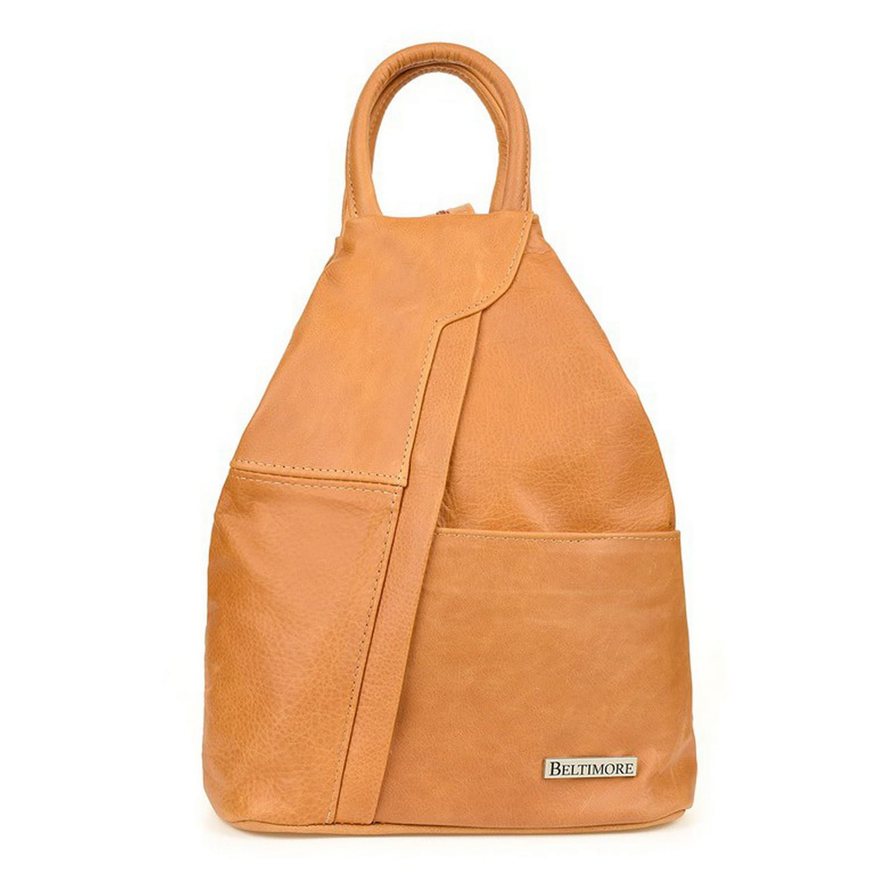 BELTIMORE plecak damski skórzany trójkątny elegancki V478 camel