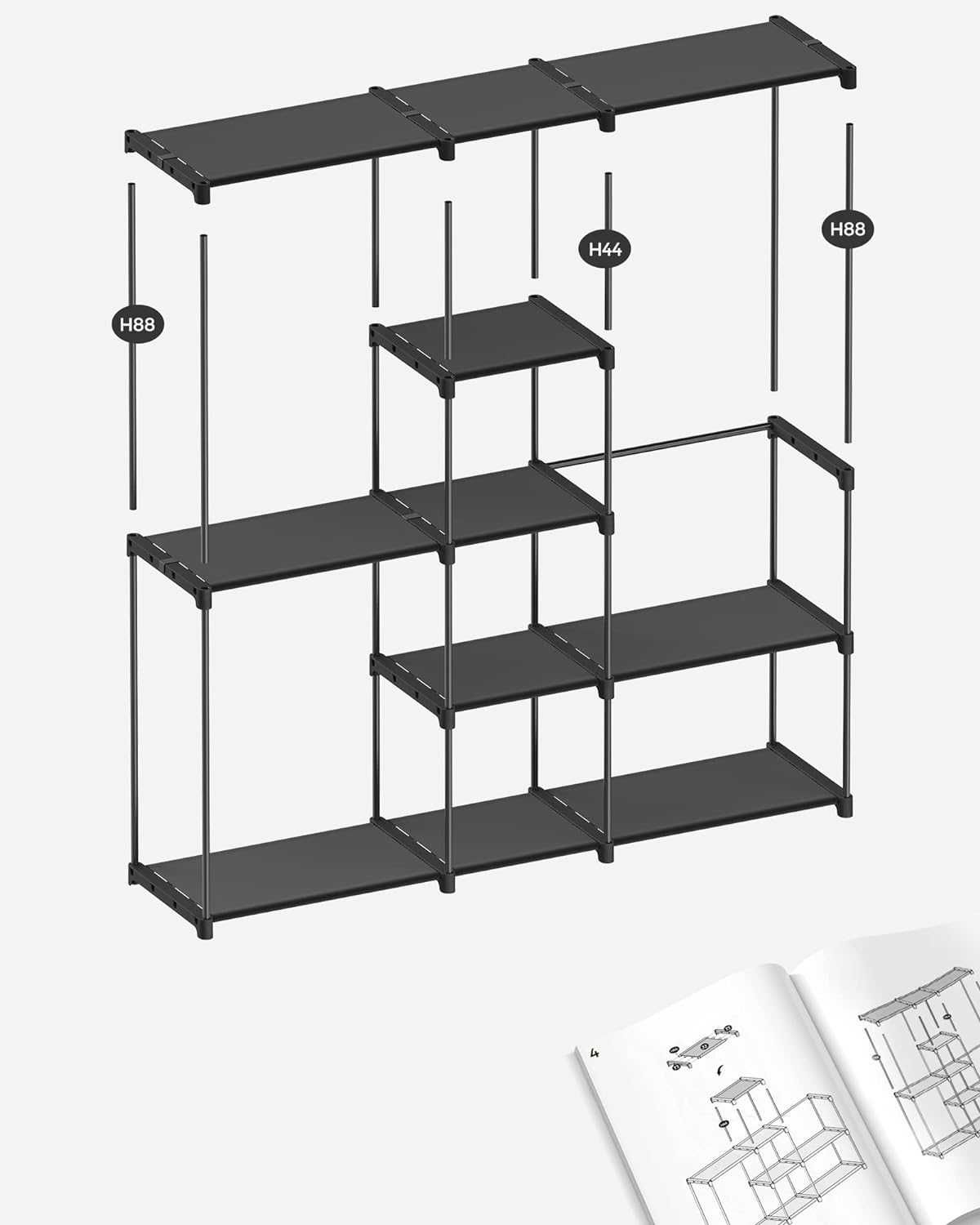 RYG037B02 Szafa REGAŁ WIESZAK Songmics 124x182x43 cm czarny