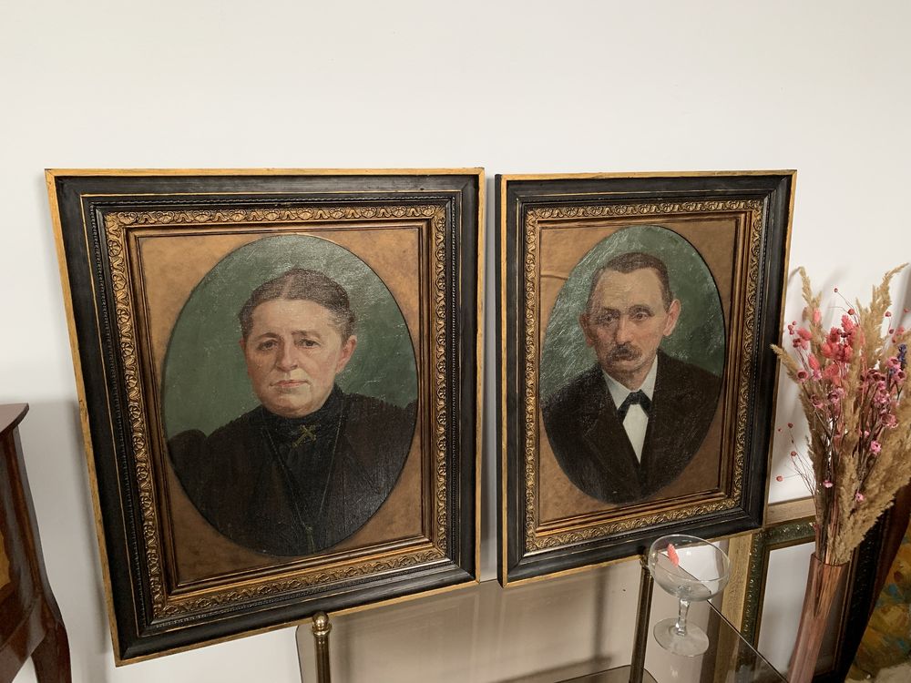 Antyk vintage 2 obrazy portrety stare XIX wiek olejne olej
