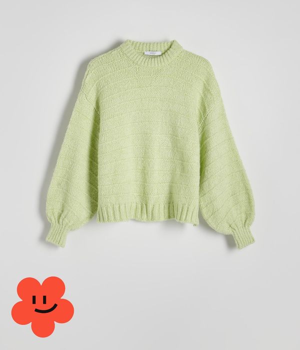 Śliczny zielony sweter Reserved 44 XXL szerokie rękawy