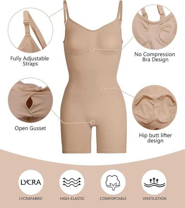 Odchudzające body szorty Ściągające brzuch bielizna modelująca XS