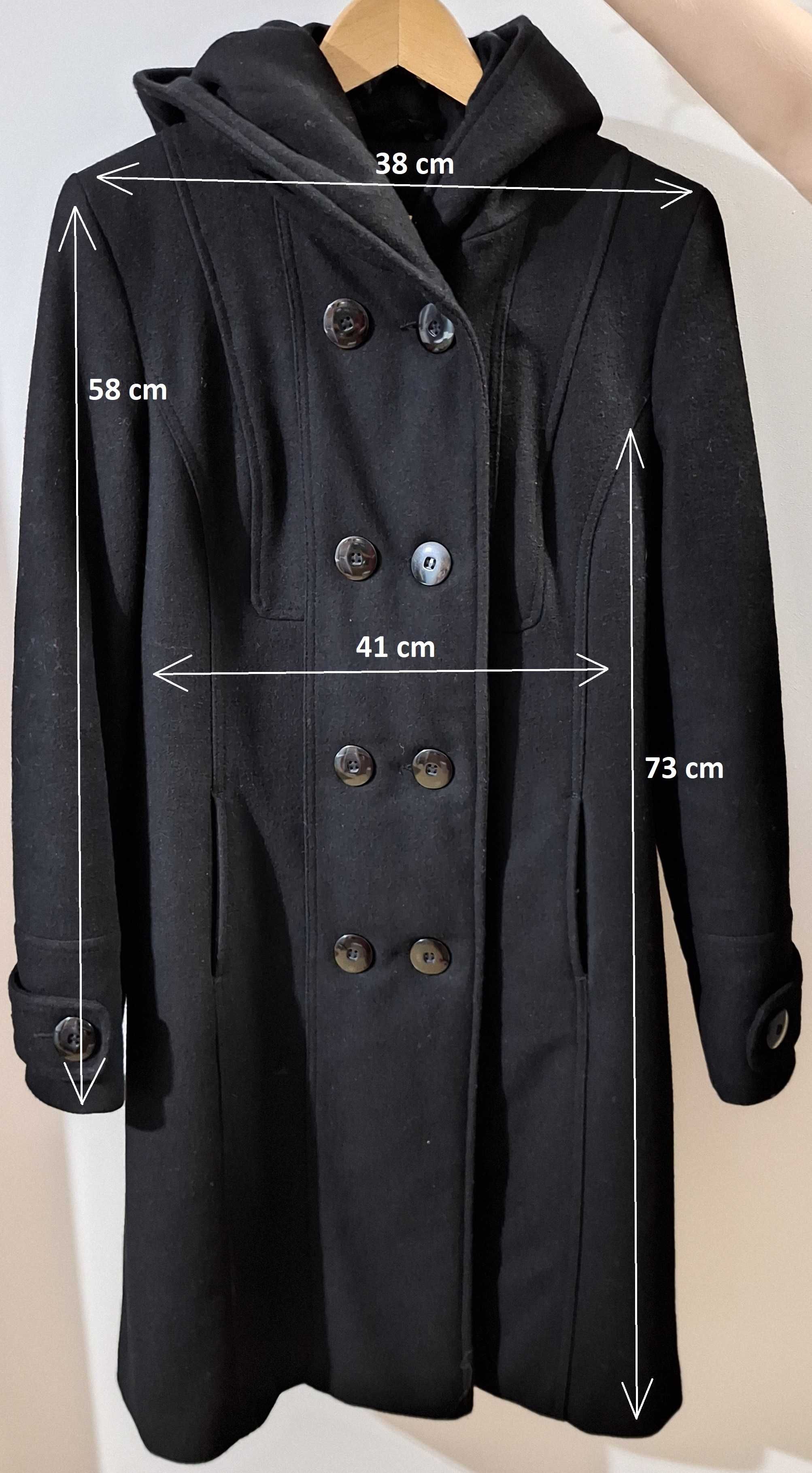Płaszcz damski – wełniany, czarny, zimowy