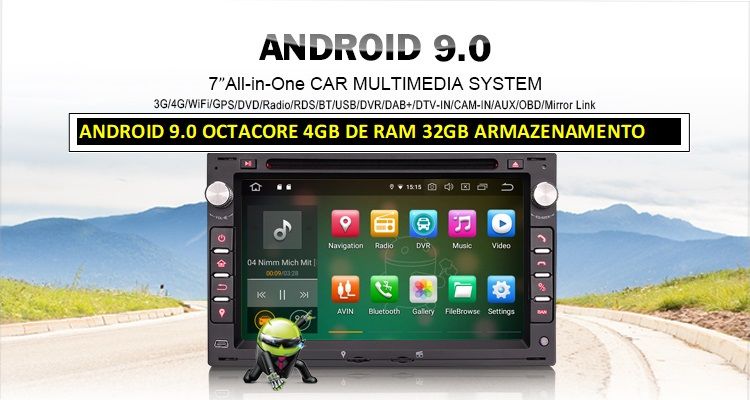 Auto Rádio 2 Din Android 14 Ibiza Polo Passat Golf Leon